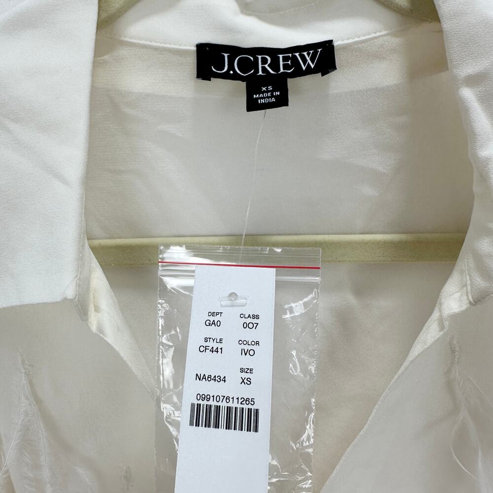J.Crew Bungalow Feather Embellished Top Chiffon Viscose Blouse Ivory XS NWT - Picture 6 of 14